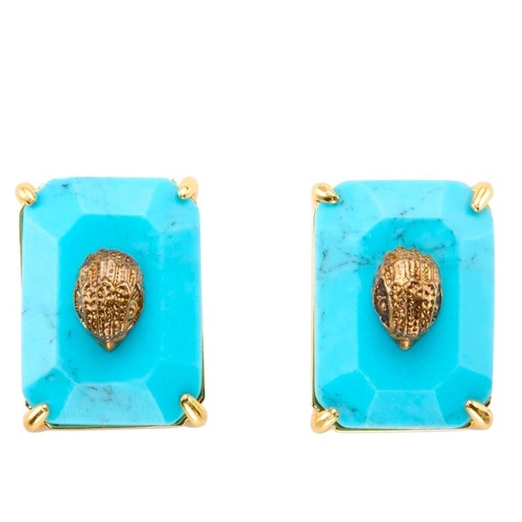 Kurt Geiger London Turquoise Eagle Head Necklace and Stud Earrings Set Gold Tone - Picture 3 of 6
